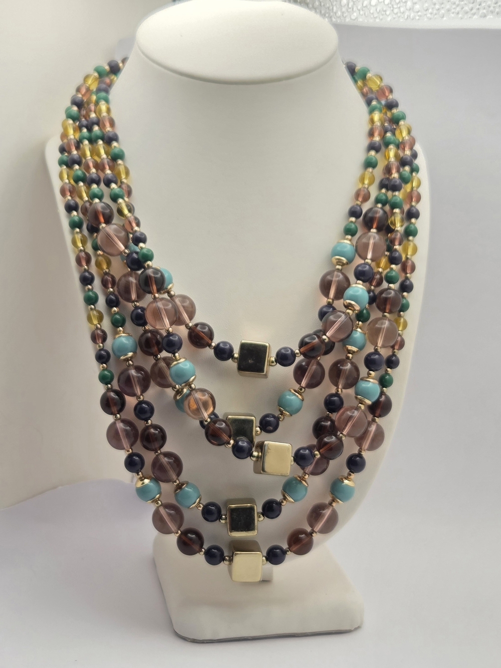Talbots Multistrand Beaded Necklace in Turquoise, Navy, Brown & Gold